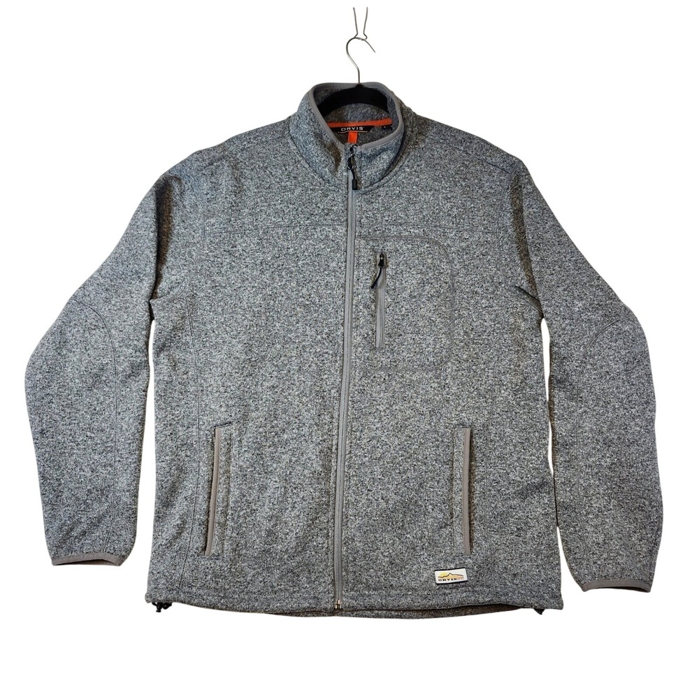 Orvis Mens Gray Marled Full Zip Sweater Fleece Jacket Mock Neck O347 Size L